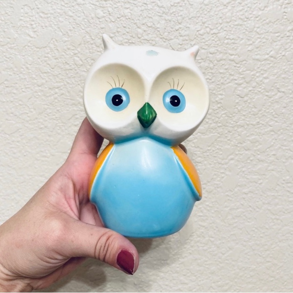 Vintage ceramic owl kitschy painted mini coin bank piggy bank